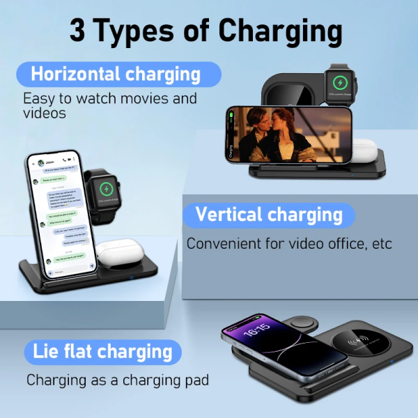 300W Fast Wireless Charger Stand Pad Foldable Fast Charging Station Dock for iPhone 16 15 14 13 12 Pro Max Apple Watch Airpods 3