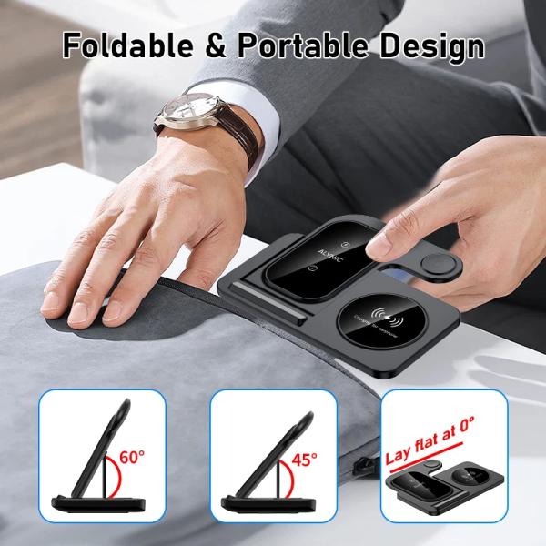 300W Fast Wireless Charger Stand Pad Foldable Fast Charging Station Dock for iPhone 16 15 14 13 12 Pro Max Apple Watch Airpods 6