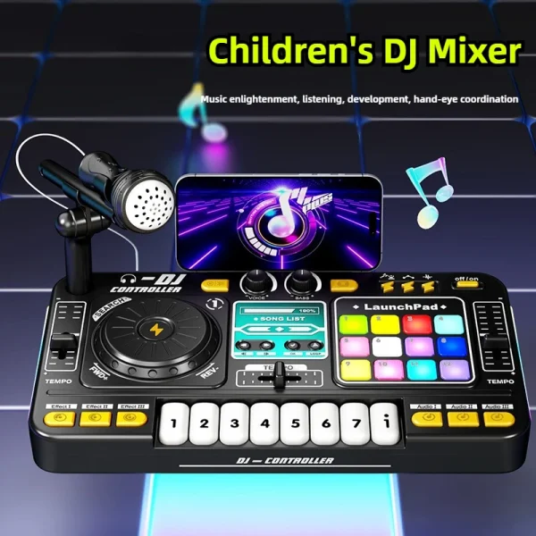 Multifunctional DJ Mixer Children Simulation DJ Controller Live Sound Card Music Player Whac A Mole Game Toys Kids Birthday Gift 2