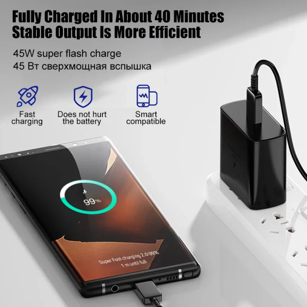 45W PD Charger Super Fast Charge for Samsung Galaxy S24 S23 Ultra Note 10 Plus USB C Type C Cable Mobile Phone Charger Adapter 3