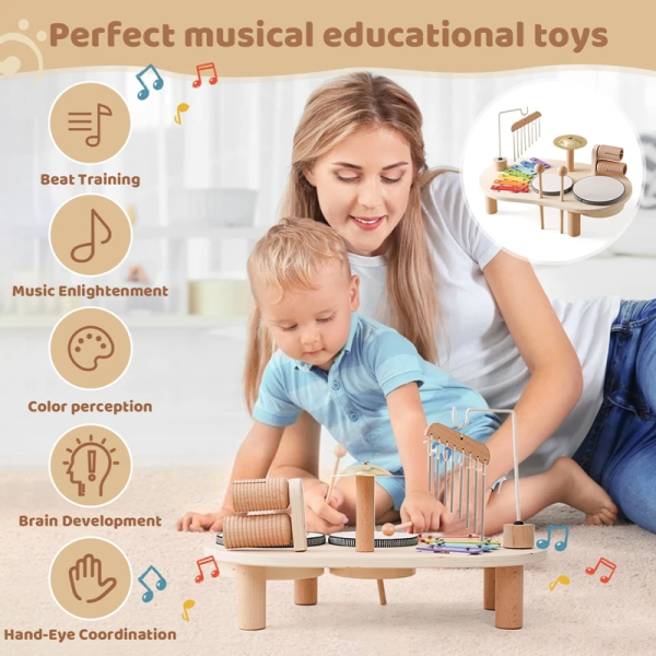 Baby Educational Toys Wooden Aeolian Bells Montessori Children's Musical Toys Xylophone Newborn Birthday Gifts Music Table Toys 2