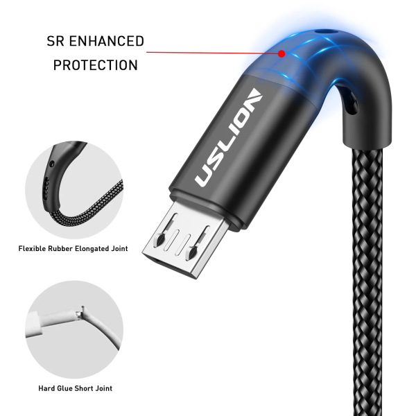 USLION 3A Micro USB Cable Fast Charging for Samsung Xiaomi Huawei Realme OPPO Android Mobile Phone USB Data Wire Cord 0.5/1/2/3M 3