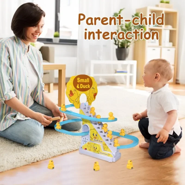 Electric Small Ducks Climbing Toys DIY Ducks Chasing Race Track Game Set with Lights & Music Roller Coaster Toy for Kids Gift 2